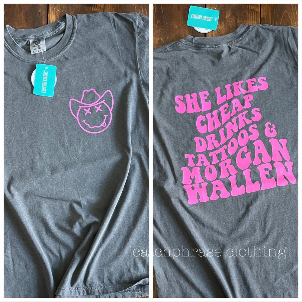Drinks, tattoos. Morgan Wallen t-shirt